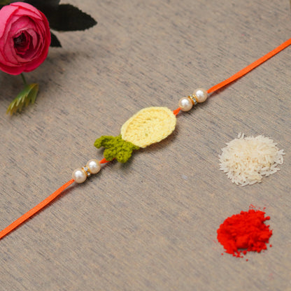 The Magic Wand Trendy Handcrafted Crochet Flower Shaped Rakhi - Yellow