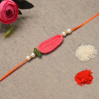 The Magic Wand Trendy Handcrafted Crochet Flower Shaped Rakhi - Coral