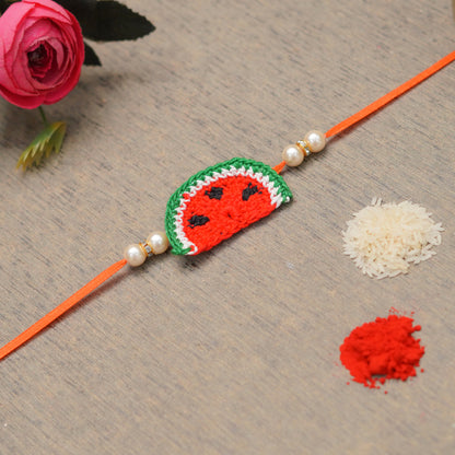 The Magic Wand Trendy Handcrafted Crochet Watermelon Shaped Rakhi - Red