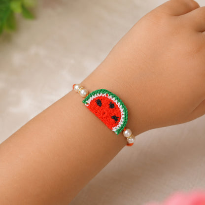 The Magic Wand Trendy Handcrafted Crochet Watermelon Shaped Rakhi - Red