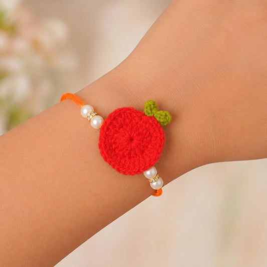 The Magic Wand Trendy Handcrafted Crochet Flower Shaped Rakhi - Red