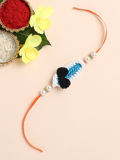 The Magic Wand Trendy Handcrafted Crochet Heart Shaped Rakhi - Blue