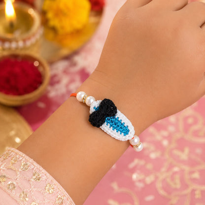 The Magic Wand Trendy Handcrafted Crochet Heart Shaped Rakhi - Blue