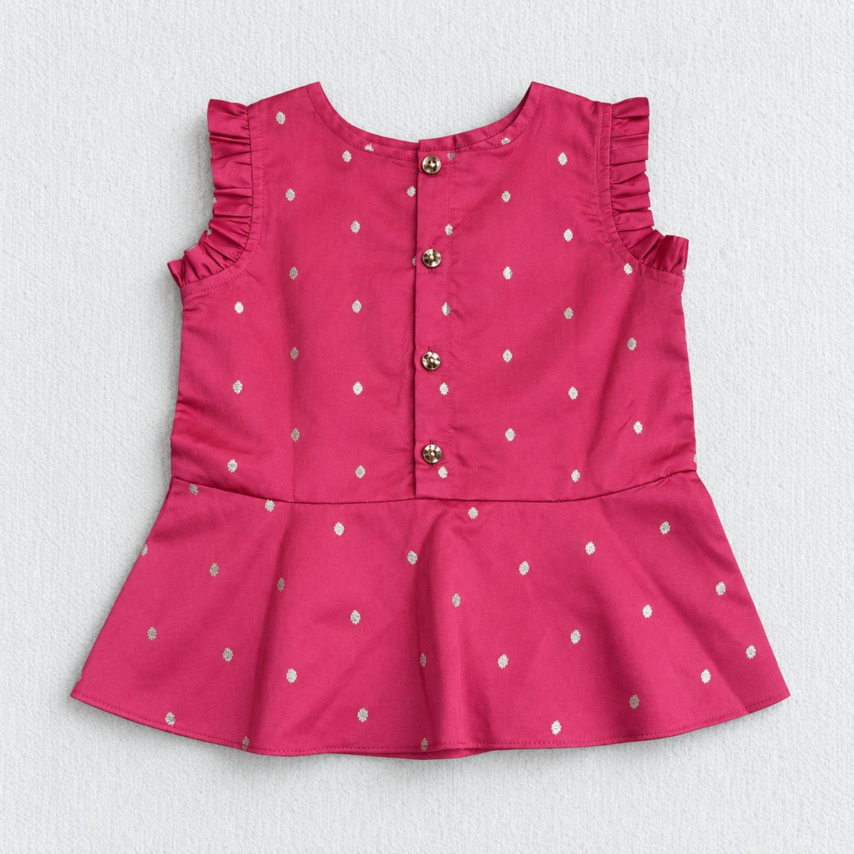 The Magic Wand Woven Sleeveless Zari Butti Ruffle Detailed Top & Jacquard Chevron Pattern Palazzo Set-Coral