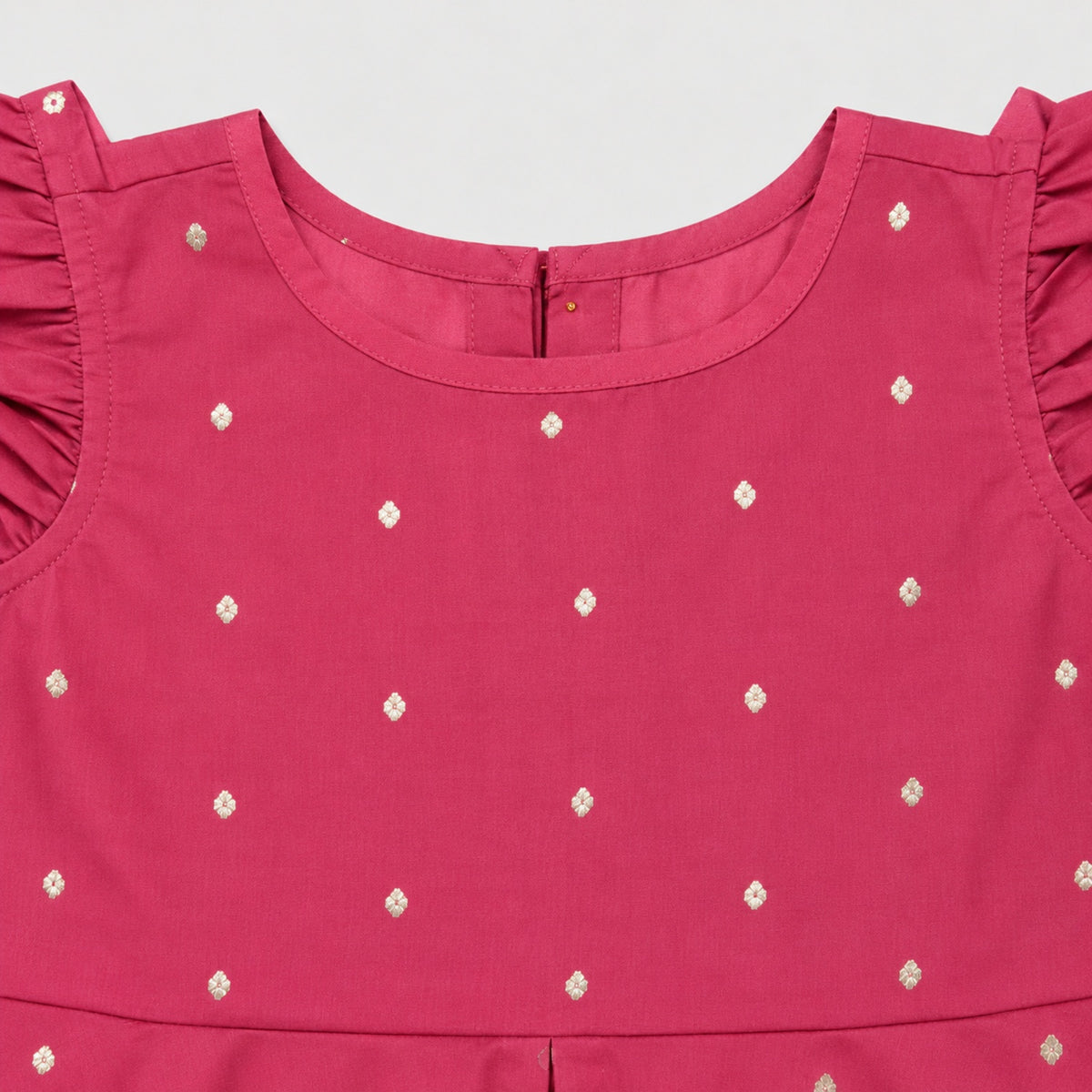 The Magic Wand Woven Sleeveless Zari Butti Ruffle Detailed Top & Jacquard Chevron Pattern Palazzo Set-Coral