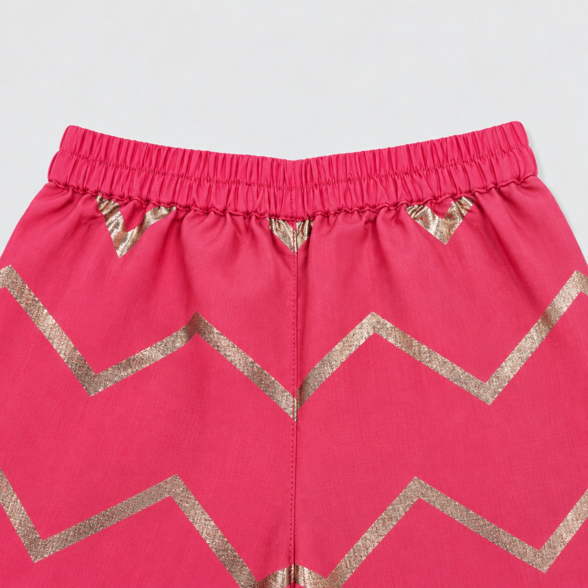 The Magic Wand Woven Sleeveless Zari Butti Ruffle Detailed Top & Jacquard Chevron Pattern Palazzo Set-Coral