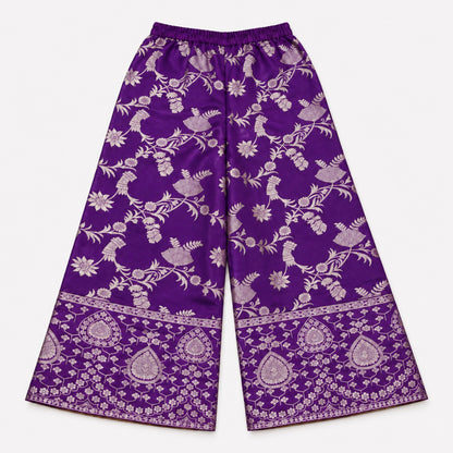 The Magic Wand Woven Jacquard One Shoulder Floral Zari Ruffle Detailed Top And Palazzo Set-Purple