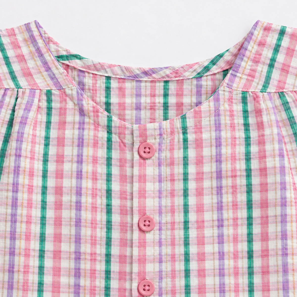 The Magic Wand Woven Sheer Sucker Cap Sleeves Checked Tie-Up Top-Pink