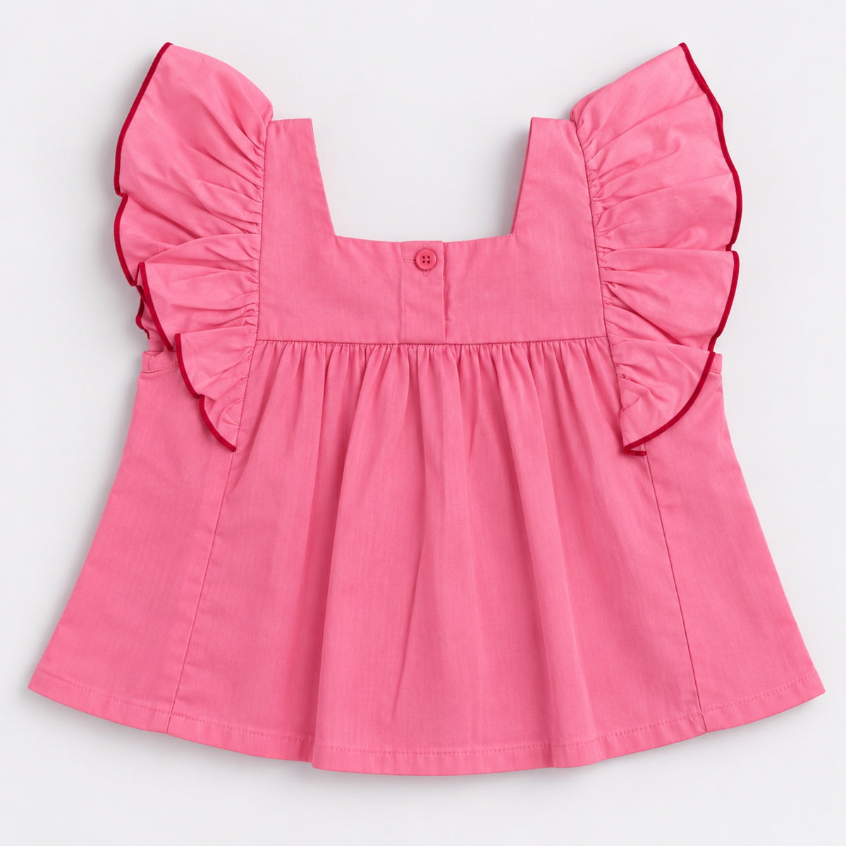 The Magic Wand Woven Ruffle Sleeves Embroidered Top-Pink