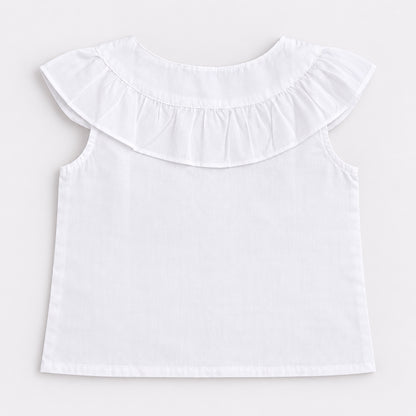 The Magic Wand Woven Floral Embroidered Peter Pan Collar Shirt-White