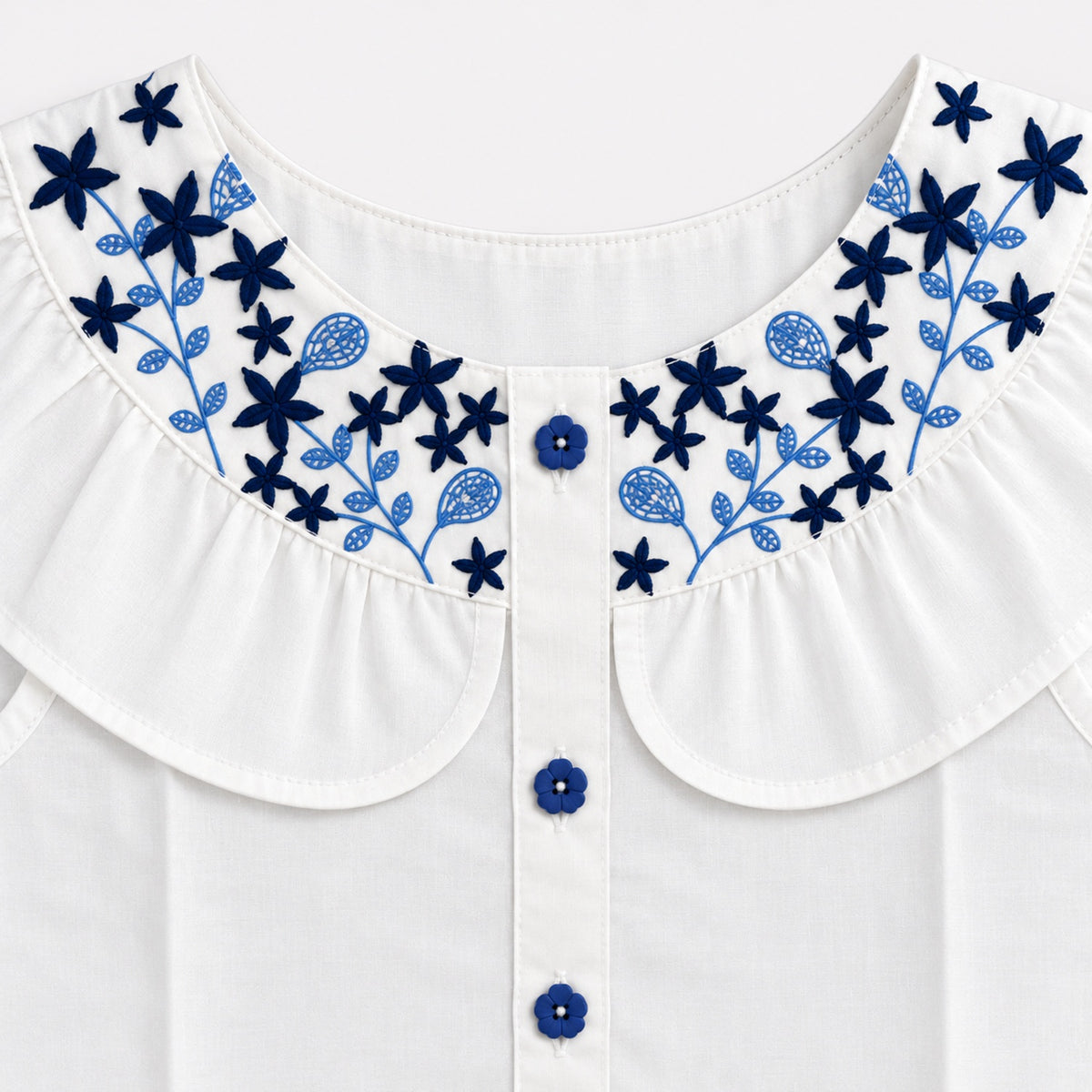 The Magic Wand Woven Floral Embroidered Peter Pan Collar Shirt-White