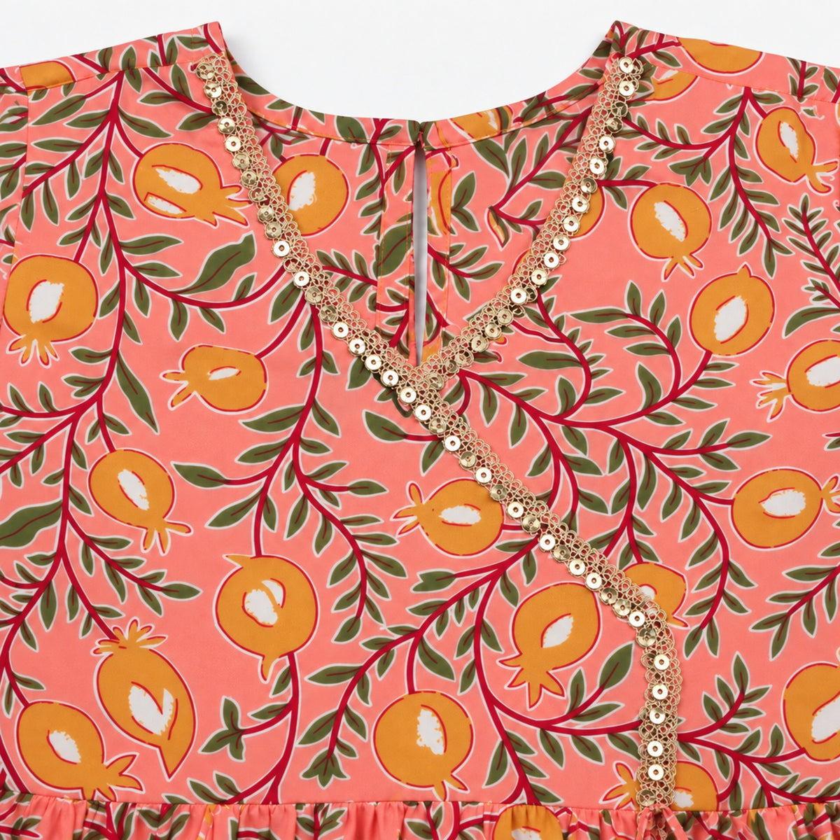 The Magic Wand Cotton Woven Three-Fourth Sleeves Floral Printed Tassel Detailed Kurti And Sharara Set With Dupatta-Peach