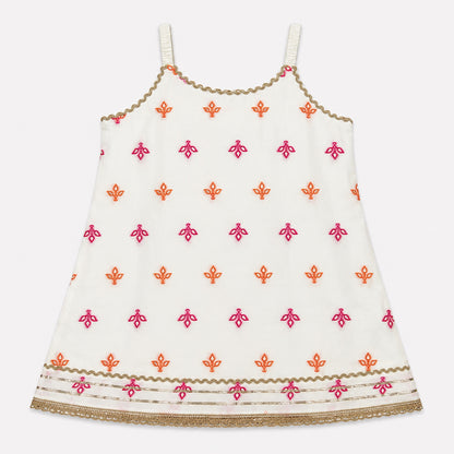 The Magic Wand Woven Chanderi Sleeveless Zari Butti Kurti And Sharara Set With Dupatta-White