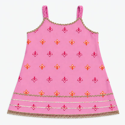 The Magic Wand Woven Chanderi Sleeveless Zari Butti Kurti And Sharara Set With Dupatta-Pink