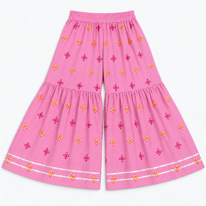 The Magic Wand Woven Chanderi Sleeveless Zari Butti Kurti And Sharara Set With Dupatta-Pink