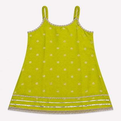 The Magic Wand Woven Chanderi Sleeveless Zari Butti Kurti And Sharara Set With Dupatta-Green
