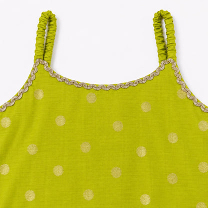 The Magic Wand Woven Chanderi Sleeveless Zari Butti Kurti And Sharara Set With Dupatta-Green