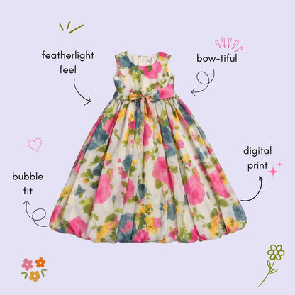 The Magic Wand Woven Sleeveless Floral Digital Printed Waist Bow Party Gown -  Ivory