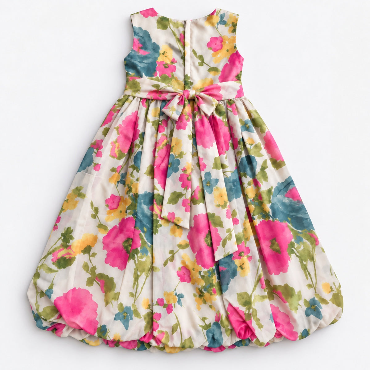 The Magic Wand Woven Sleeveless Floral Digital Printed Waist Bow Party Gown -  Ivory
