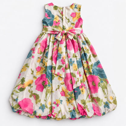 The Magic Wand Woven Sleeveless Floral Digital Printed Waist Bow Party Gown -  Ivory