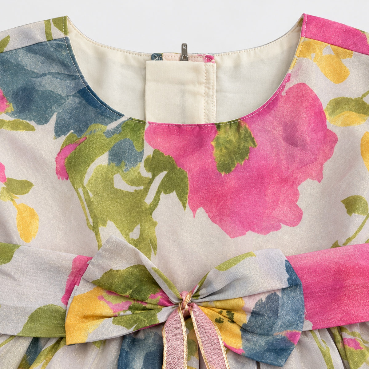The Magic Wand Woven Sleeveless Floral Digital Printed Waist Bow Party Gown -  Ivory