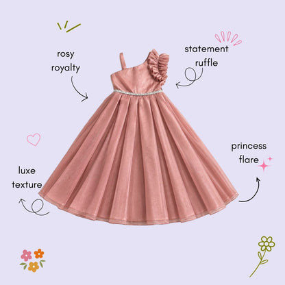 The Magic Wand Woven Sleeveless Statement Floral Flared Party Gown - Pink