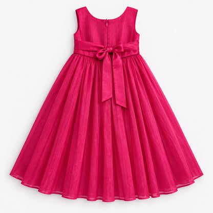 The Magic Wand Woven Sleeveless Bow Embellished Flared Party Gown - Fuchsia