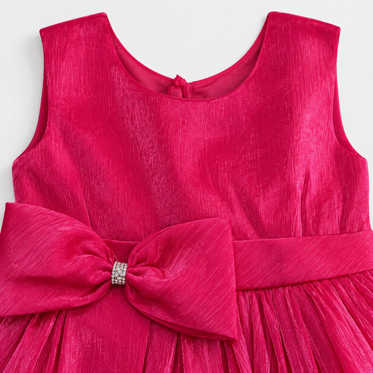 The Magic Wand Woven Sleeveless Bow Embellished Flared Party Gown - Fuchsia