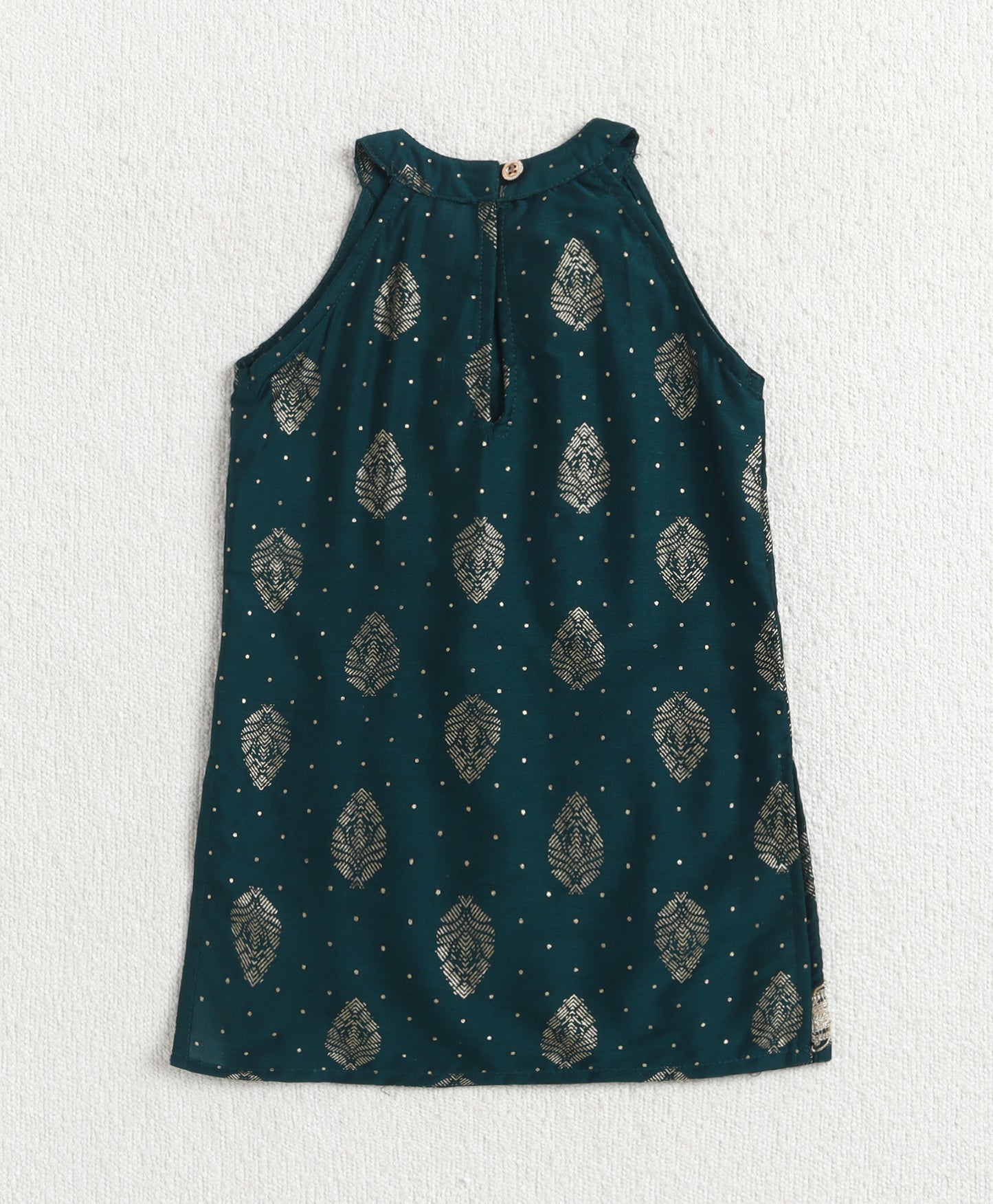 The Magic Wand Woven Sleveeless Incut Foil Butta Printed And Laced Kurti And Palazzo Set -  Teal Green