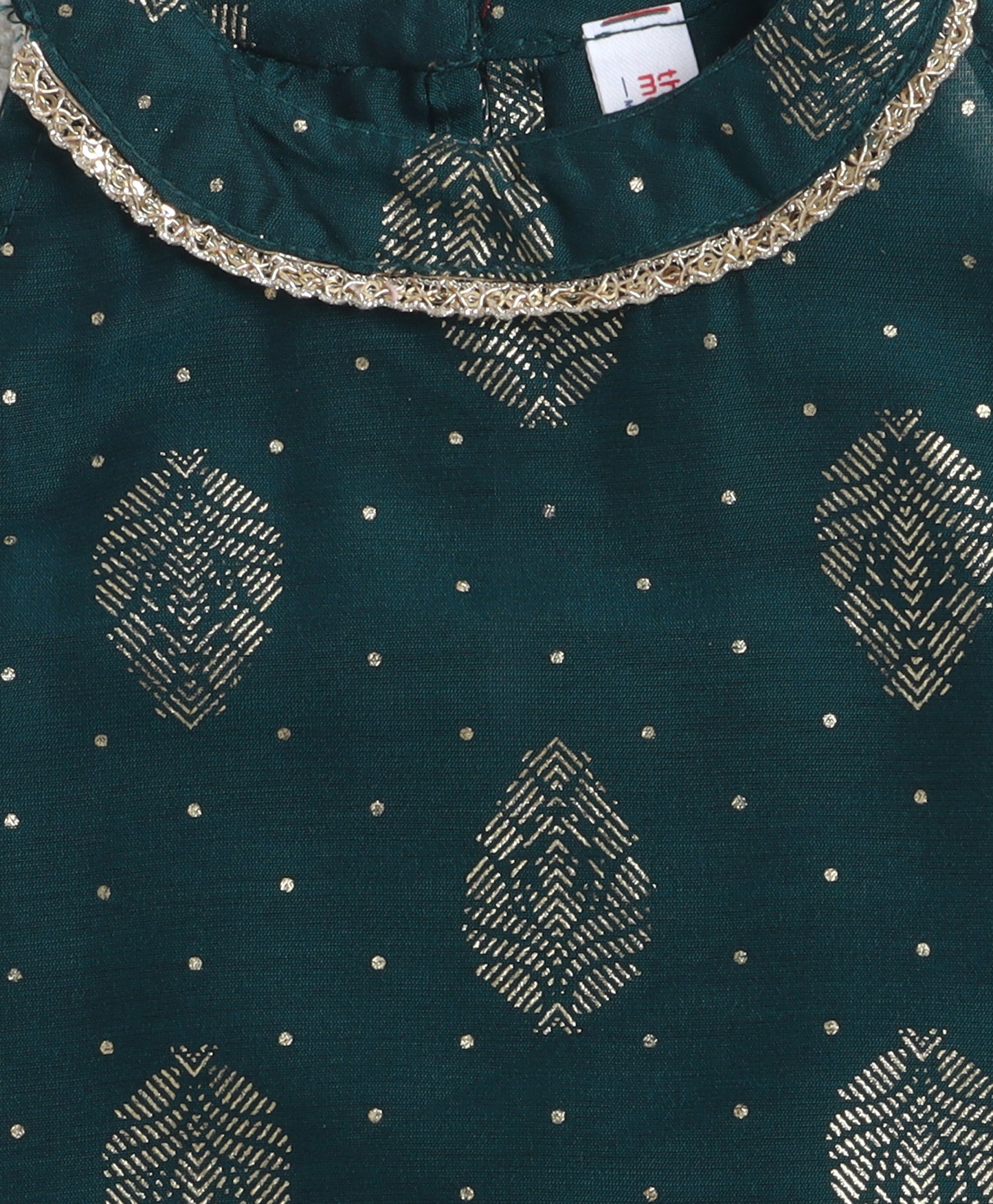 The Magic Wand Woven Sleveeless Incut Foil Butta Printed And Laced Kurti And Palazzo Set -  Teal Green