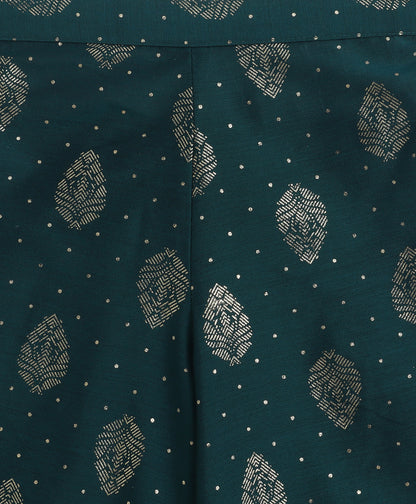 The Magic Wand Woven Sleveeless Incut Foil Butta Printed And Laced Kurti And Palazzo Set -  Teal Green