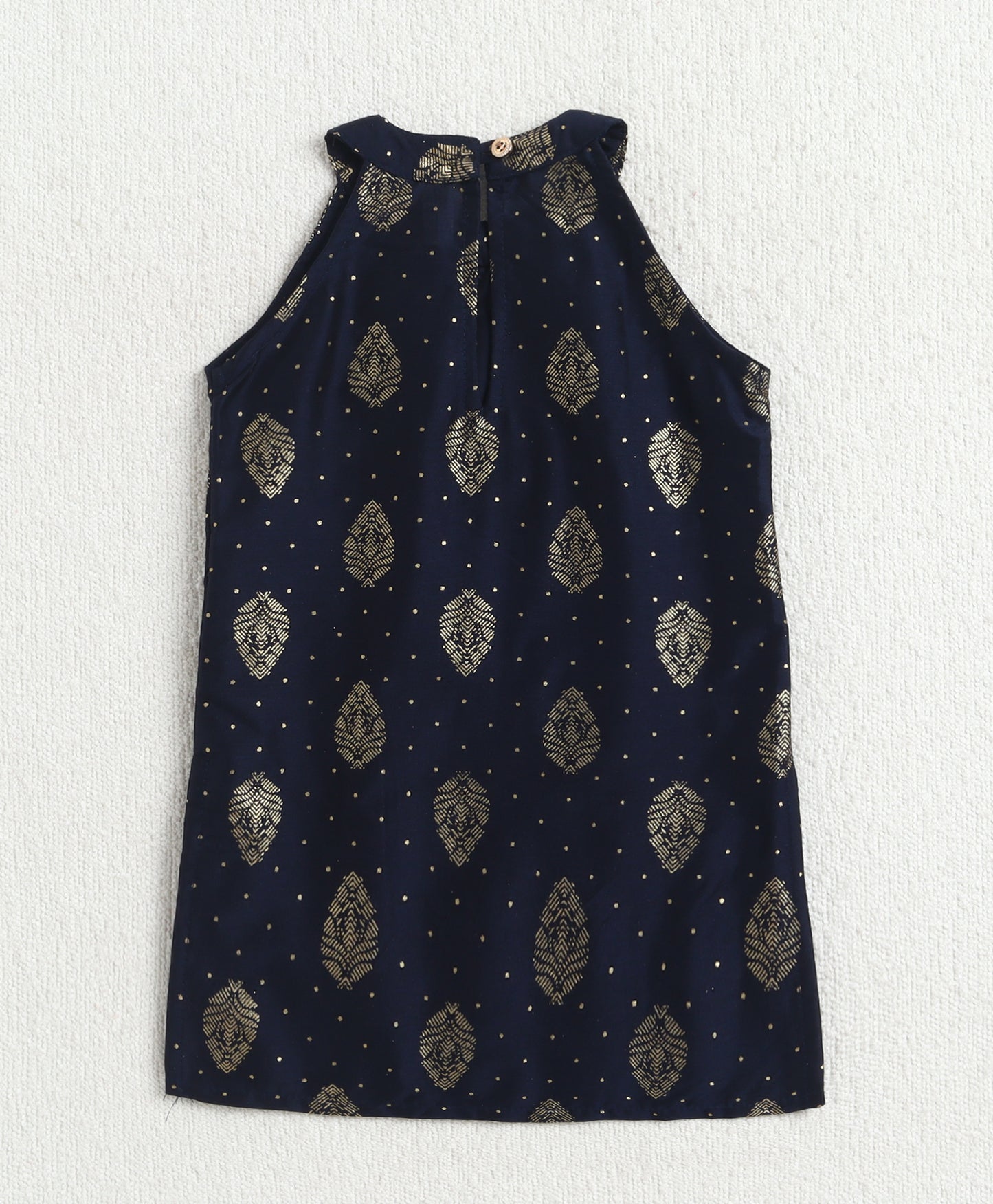 The Magic Wand Woven Sleveeless Incut Foil Butta Printed And Laced Kurti And Palazzo Set -  Navy Blue