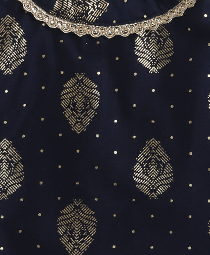 The Magic Wand Woven Sleveeless Incut Foil Butta Printed And Laced Kurti And Palazzo Set -  Navy Blue