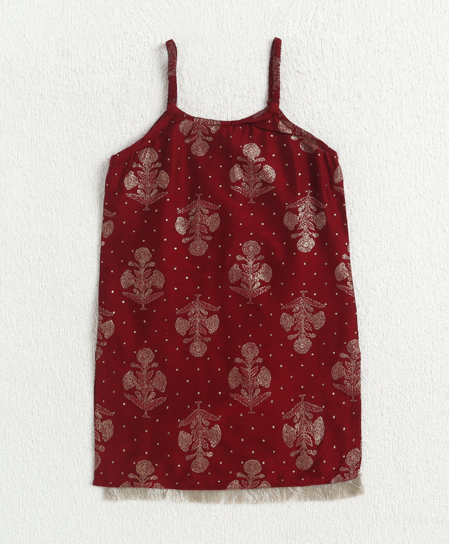 The Magic WandWoven Strappy Foil Butta Printed And Laced Kurti And Sharara Set With Dupatta - Maroon