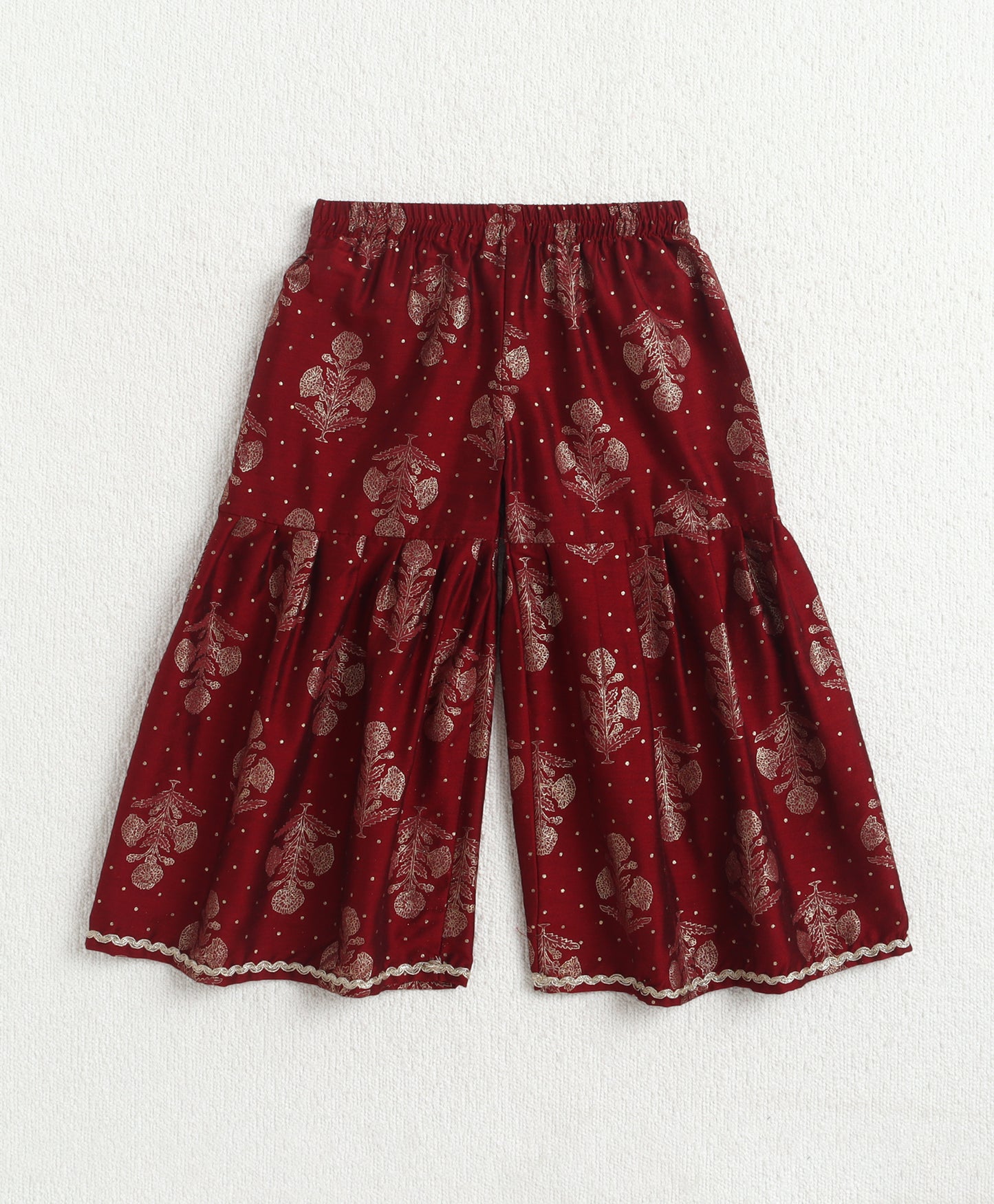 The Magic WandWoven Strappy Foil Butta Printed And Laced Kurti And Sharara Set With Dupatta - Maroon