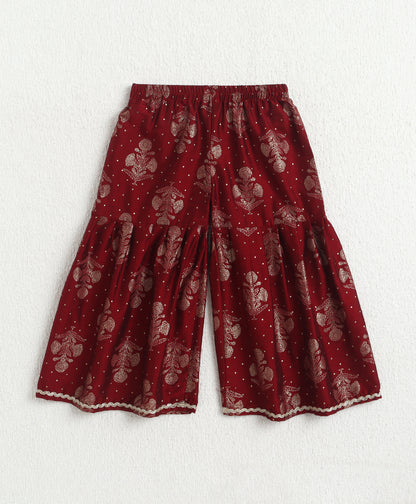 The Magic WandWoven Strappy Foil Butta Printed And Laced Kurti And Sharara Set With Dupatta - Maroon