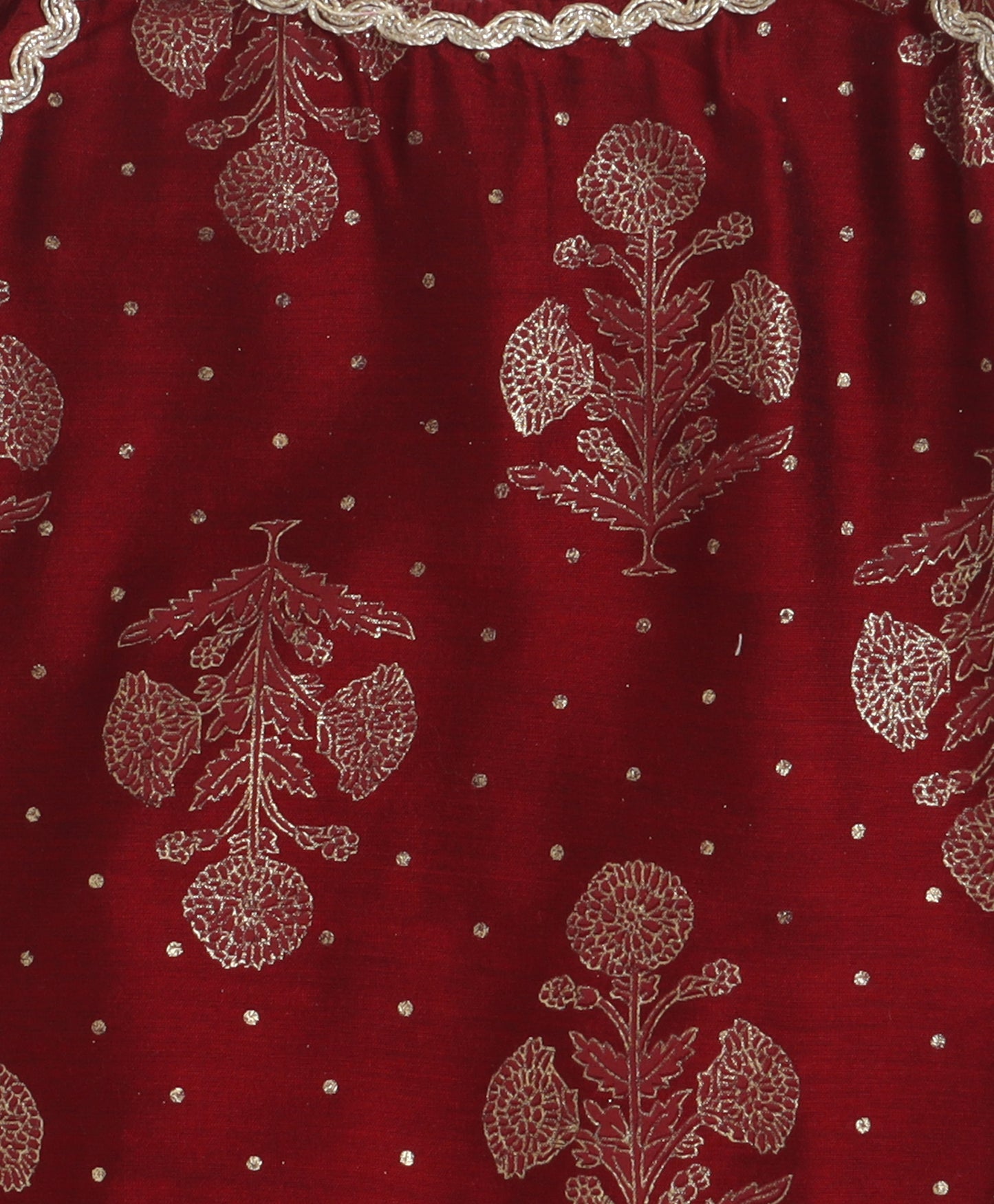 The Magic WandWoven Strappy Foil Butta Printed And Laced Kurti And Sharara Set With Dupatta - Maroon