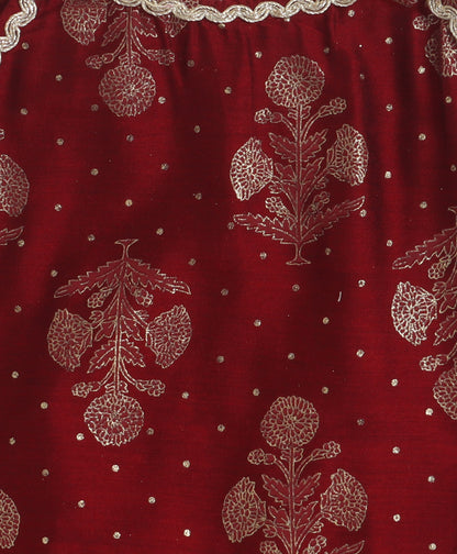 The Magic WandWoven Strappy Foil Butta Printed And Laced Kurti And Sharara Set With Dupatta - Maroon