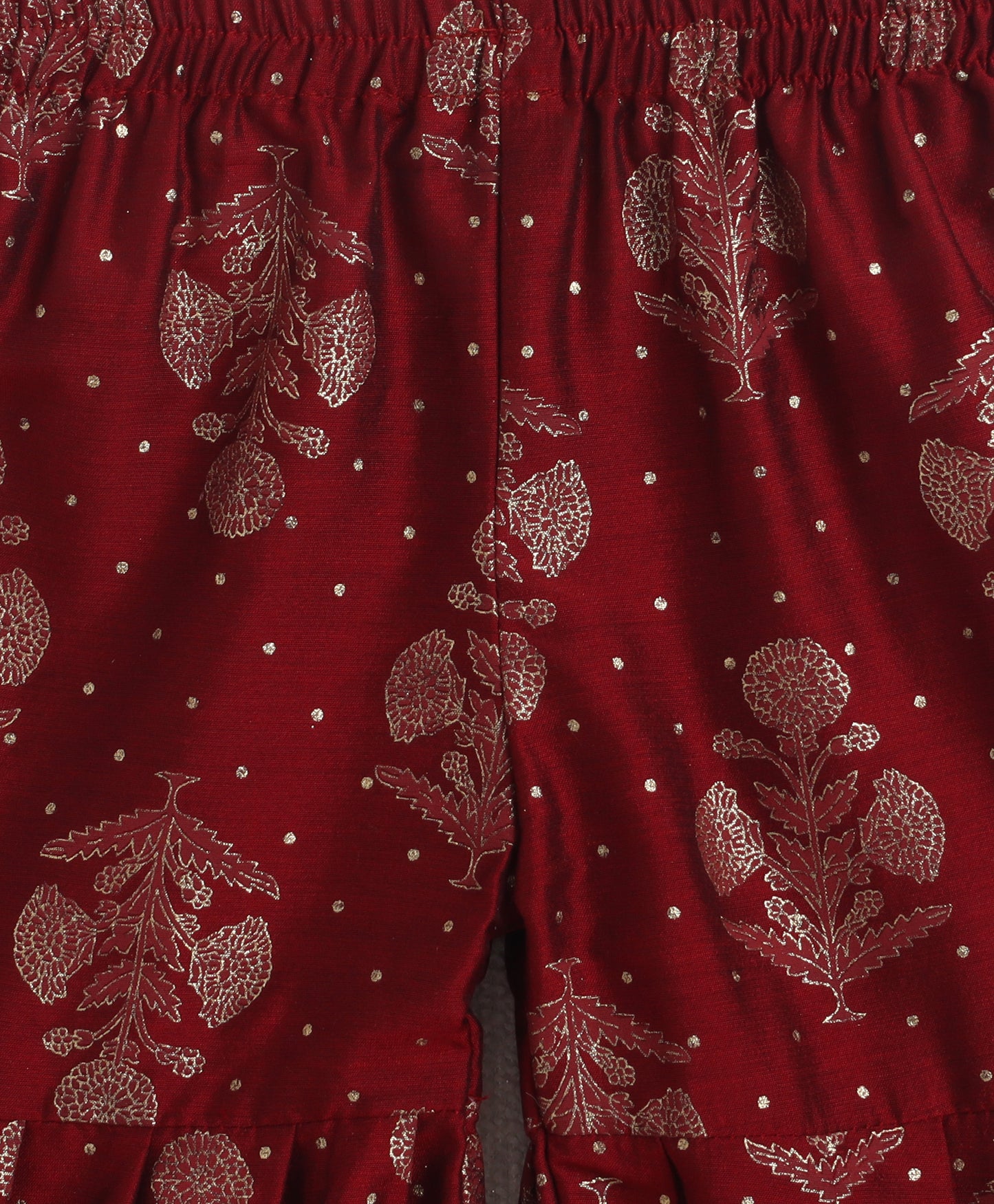 The Magic WandWoven Strappy Foil Butta Printed And Laced Kurti And Sharara Set With Dupatta - Maroon