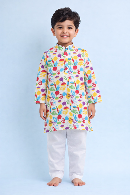 The Magic Wand Full Sleeves Vibrant Colours Holi Edition Kurta - Multi Colour