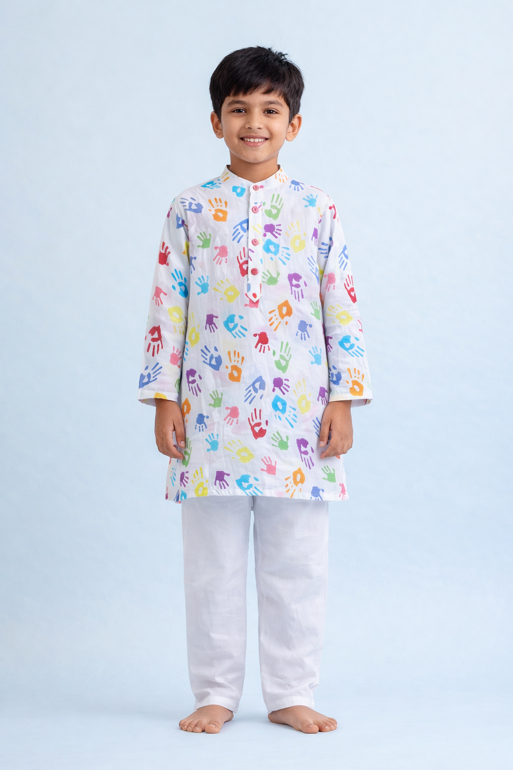 The Magic Wand Full Sleeves Hand Print Holi Edition Kurta - Multi Colour