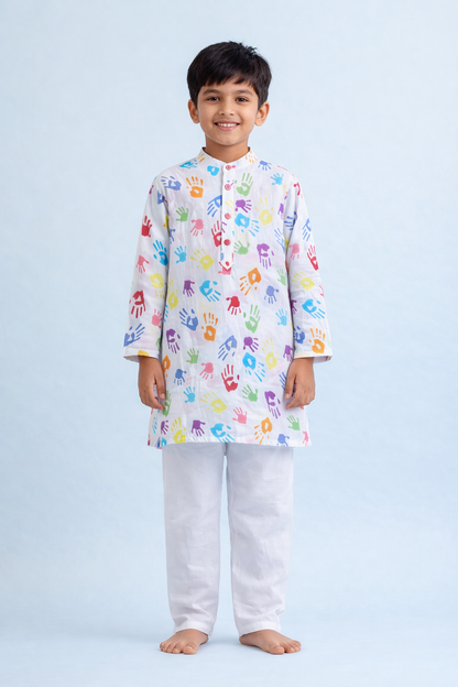 The Magic Wand Full Sleeves Hand Print Holi Edition Kurta - Multi Colour