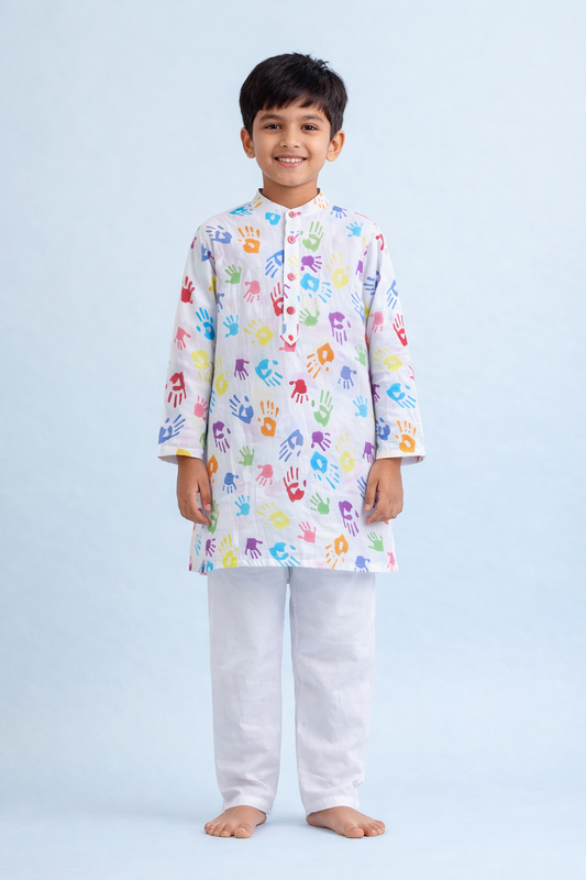 The Magic Wand Full Sleeves Hand Print Holi Edition Kurta - Multi Colour
