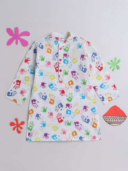 The Magic Wand Full Sleeves Hand Print Holi Edition Kurta - Multi Colour