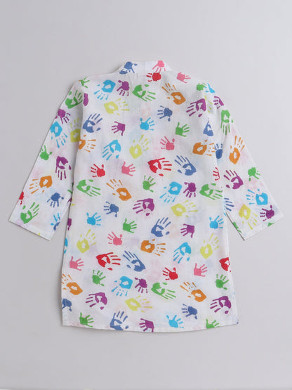 The Magic Wand Full Sleeves Hand Print Holi Edition Kurta - Multi Colour