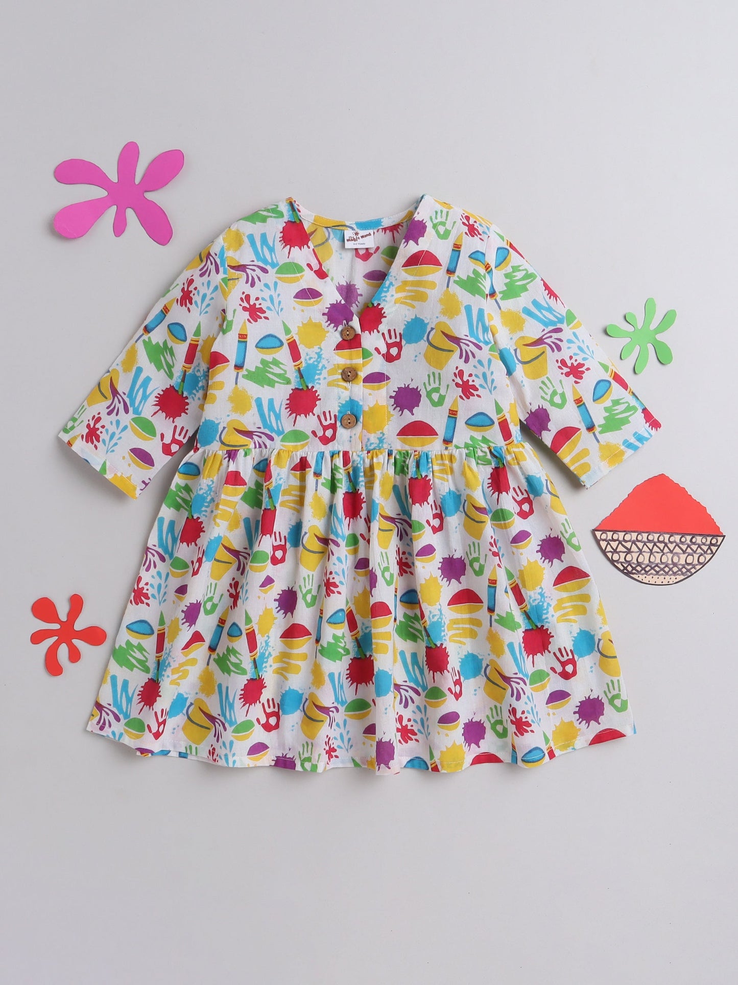 The Magic Wand 3/4th Sleeves Vibrant Colours Holi Edition Top - Multi Colour
