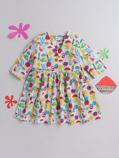 The Magic Wand 3/4th Sleeves Vibrant Colours Holi Edition Top - Multi Colour