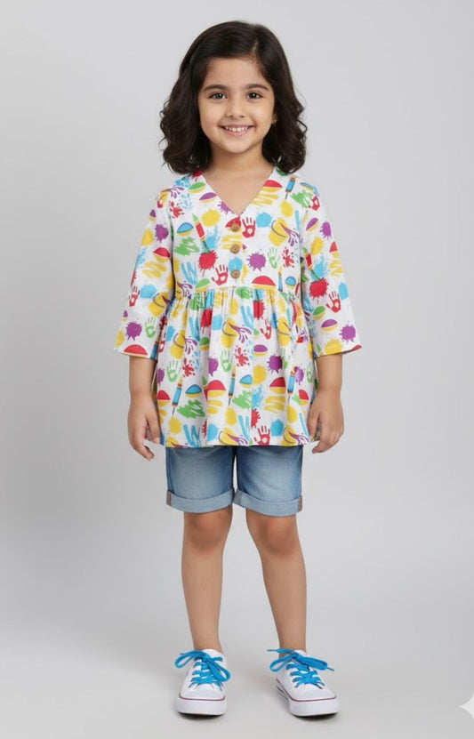 The Magic Wand 3/4th Sleeves Vibrant Colours Holi Edition Top - Multi Colour