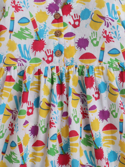The Magic Wand 3/4th Sleeves Vibrant Colours Holi Edition Top - Multi Colour