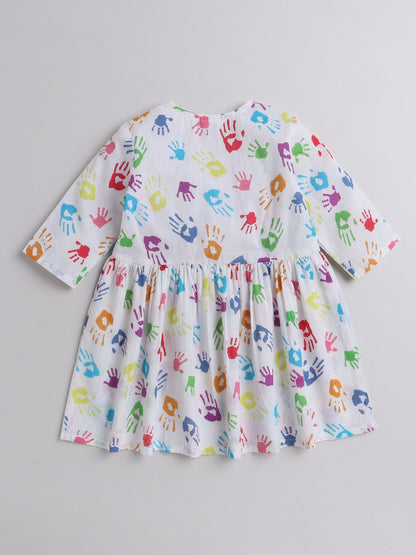 The Magic Wand 3/4th Sleeves Hand Print Holi Edition Top - Multi Colour